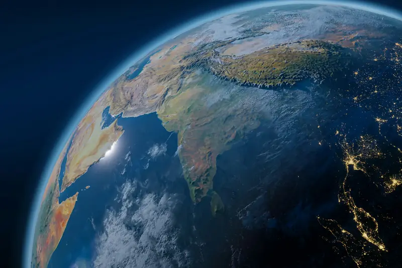 La Tierra vista desde el espacio con continentes y nubes